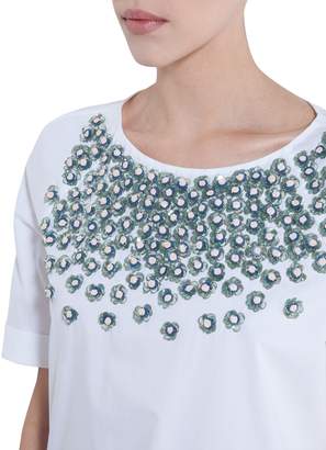 Stefanel Poplin Top With Beaded Embroidery