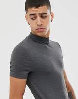 Thumbnail for your product : ASOS Design DESIGN muscle fit turtle neck t-shirt with stretch in charcoal marl
