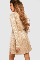 Thumbnail for your product : boohoo Boutique Sequin Wrap Skater Party Dress