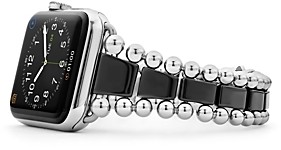 Lagos Smart Caviar Black Ceramic Apple Watch Bracelet, 42-44mm