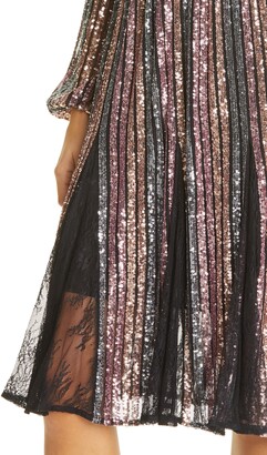 Marchesa Notte Sequin Stripe Long Sleeve Cocktail Dress