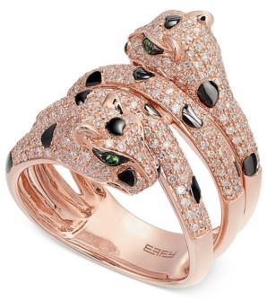 Effy Diamond (1 ct. t.w.) and Tsavorite Accent Panther Ring in 14k Rose Gold