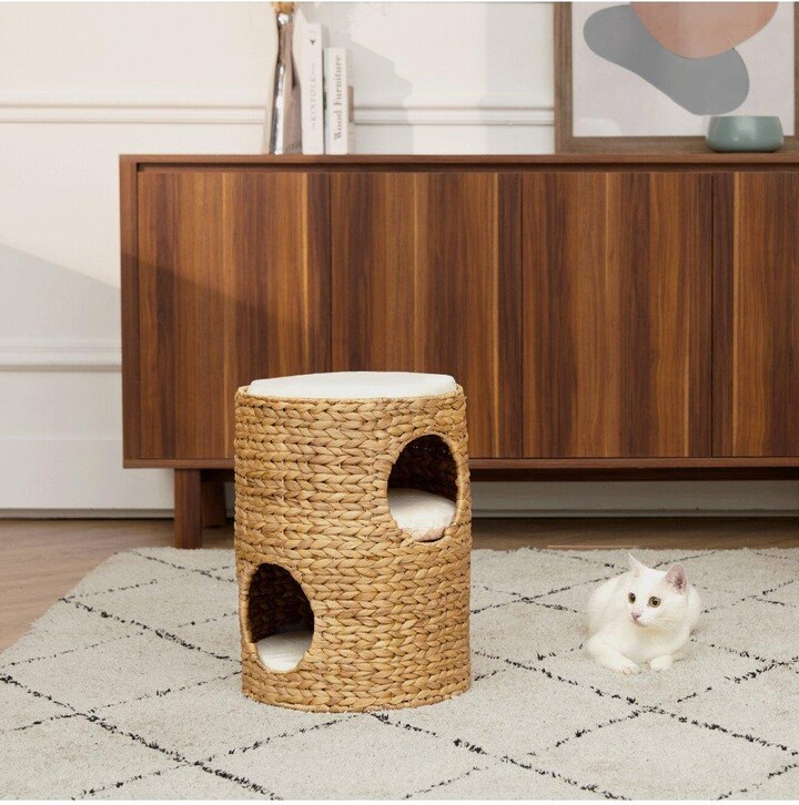 Teamson Pets Indoor 3Tier Wicker Scratch Tower Tree & Cat Bed Condo