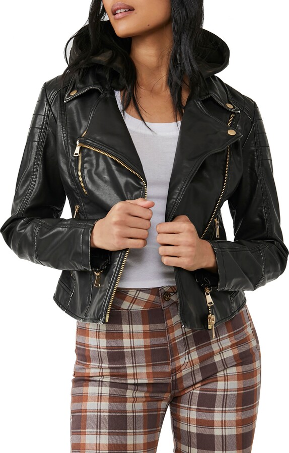 Free People Harriett Hooded Faux Leather Moto Jacket ShopStyle