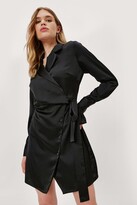 Thumbnail for your product : Nasty Gal Womens Button Wrap Mini Plain Satin Shirt Dress