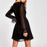 Thumbnail for your product : River Island Black heart print sheer mini dress