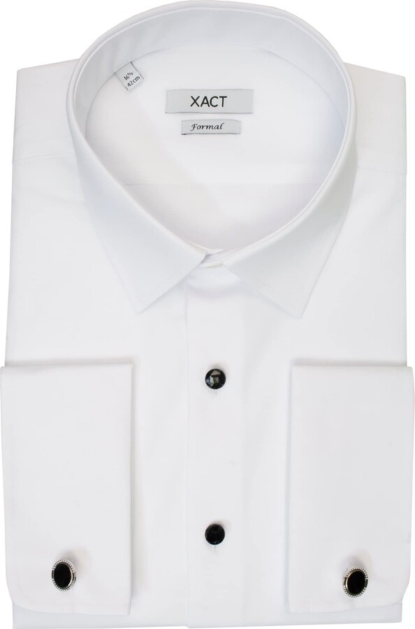 Xact Men's Formal Tuxedo/Dress Shirt with Double Cuff and Cuff Links