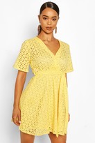 Thumbnail for your product : boohoo Broderie Wrap Kimono Sleeve Belted Skater Dress
