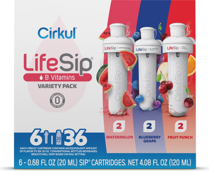 Cirkul LifeSip Flavor Cartridge Variety Pack, 6-Pack (2 Fruit Punch, 2 Blueberry Grape, 2 Watermelon)