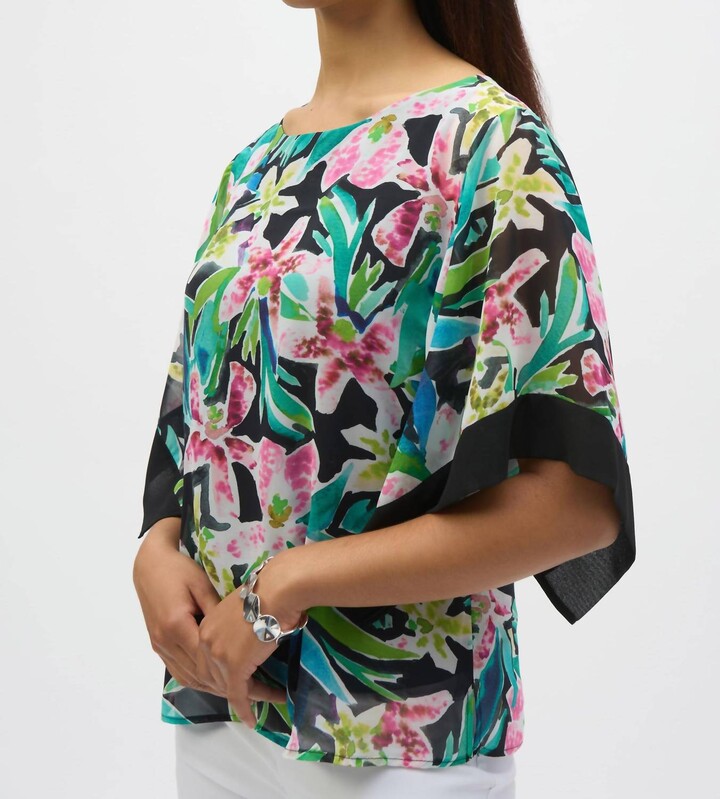 Joseph Ribkoff Chiffon Tropical Top In Black / Multi