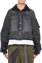 Thumbnail for your product : Sacai Button-Front Nylon-Back Faux-Shearling Lined Denim Jacket