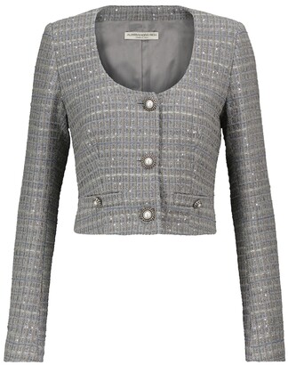 Alessandra Rich Sequined scoop-neck tweed blazer