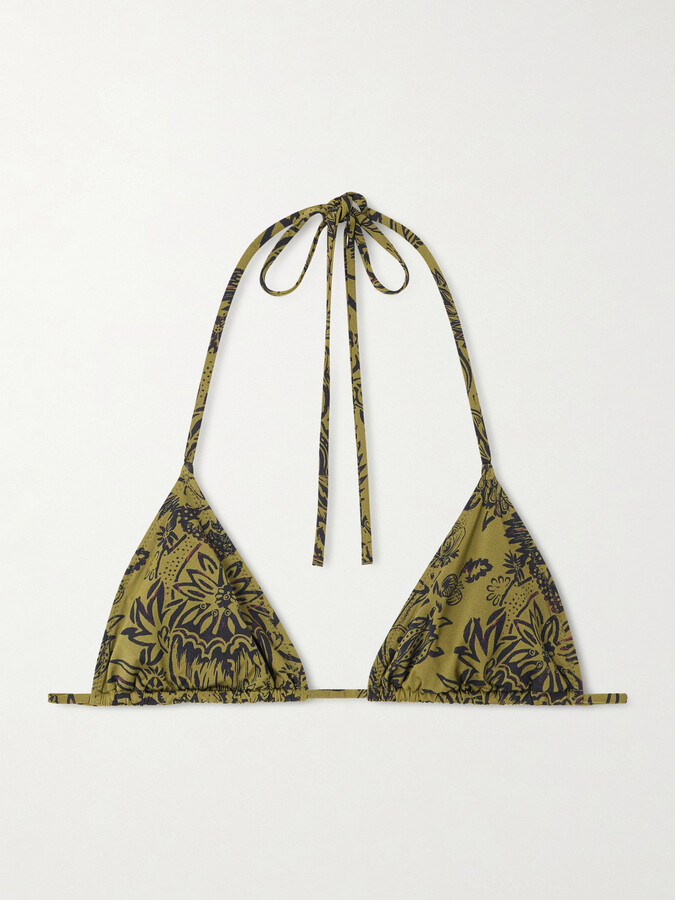Ulla Johnson Maya Printed Triangle Bikini Top - Green
