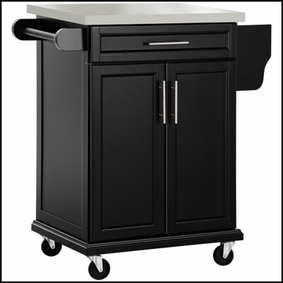 Kitchen Island On Wheels With Stainless Steel Countertop, Drawer, Towel Rack, And Spice Rack, Ideal For Additional Storage And Prep Space