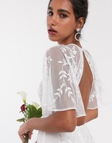 asos edition embroidered flutter sleeve maxi wedding dress