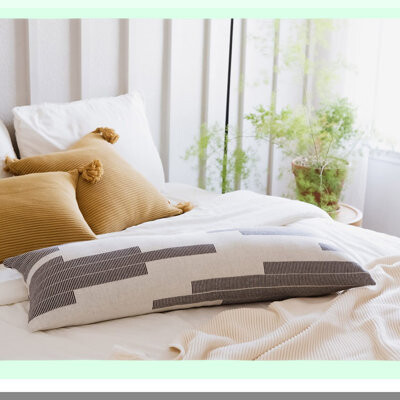 BRBCA Geometric Cotton Lumbar Pillow Cover - Modern Cream Design - Throw Pillow Case - Soft Decorative Cushion Cover