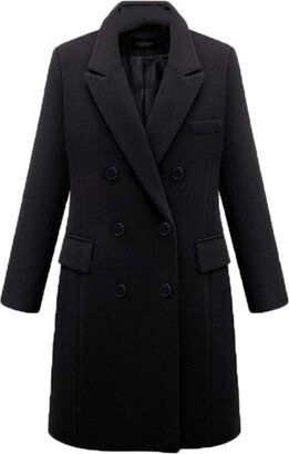 BoxJCNMU Winter Women Wool Coats Casual Jackets Woolen Overcoat Elegant  Double Breasted Long Ladies Coat Plus Size Outwear Black XXXL - ShopStyle