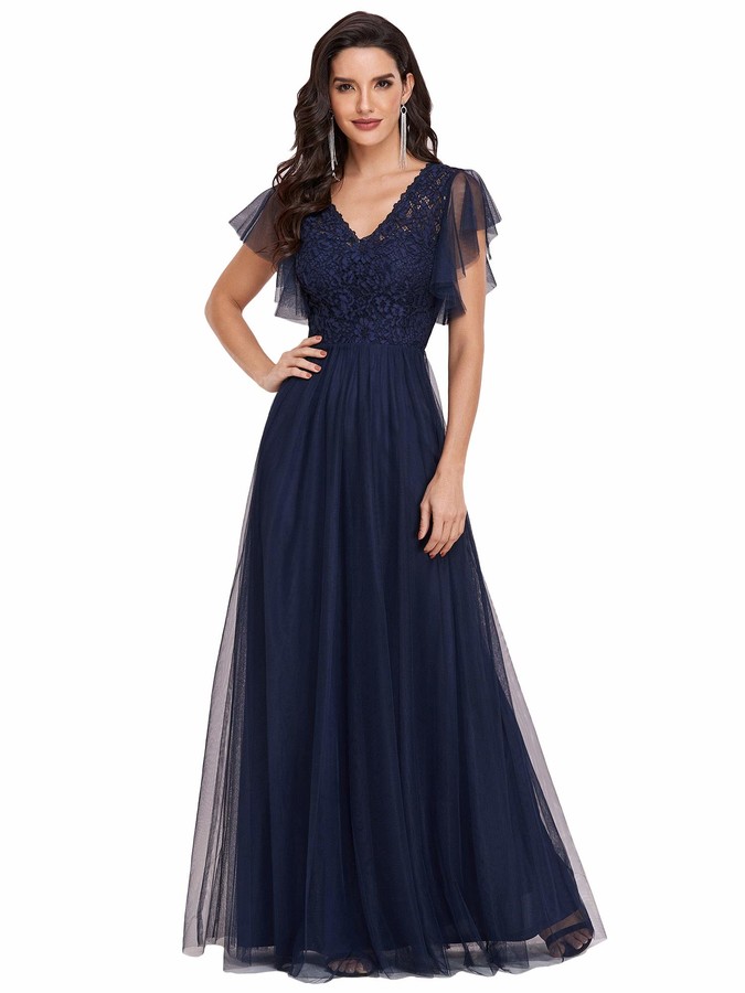blue lace a line dress