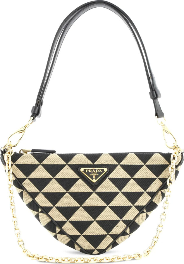 Prada Pre-Owned Symbole Triangle Bag Leather and Jacquard Mini shoulder bag