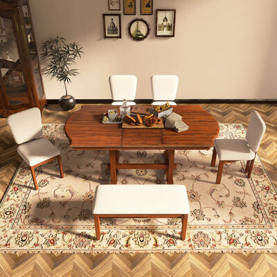 6 Pieces Extendable Woot Dining Table Set With Bench