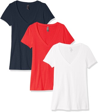 Clementine Apparel Women's Petite Plus Deep V Neck Tee (Pack of 3)