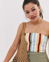Thumbnail for your product : Miss Selfridge pack of 2 jersey bandeau tops in mustard and stripe