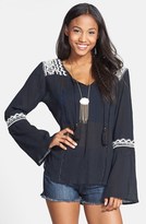 Thumbnail for your product : Billabong 'High Strung' Embroidered Bell Sleeve Top (Juniors)