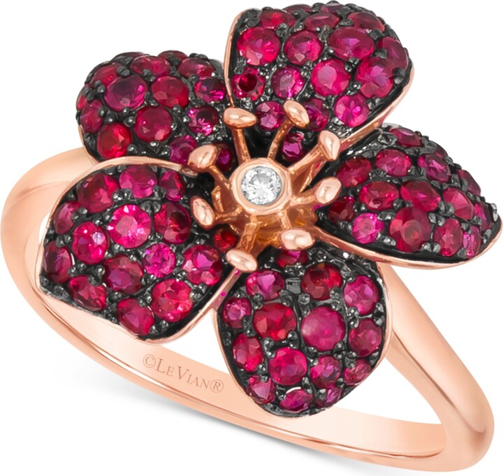 LeVian Passion Ruby (1-1/4 ct.  Nude Diamond Accent Flower Ring in 14k  Rose Gold ShopStyle