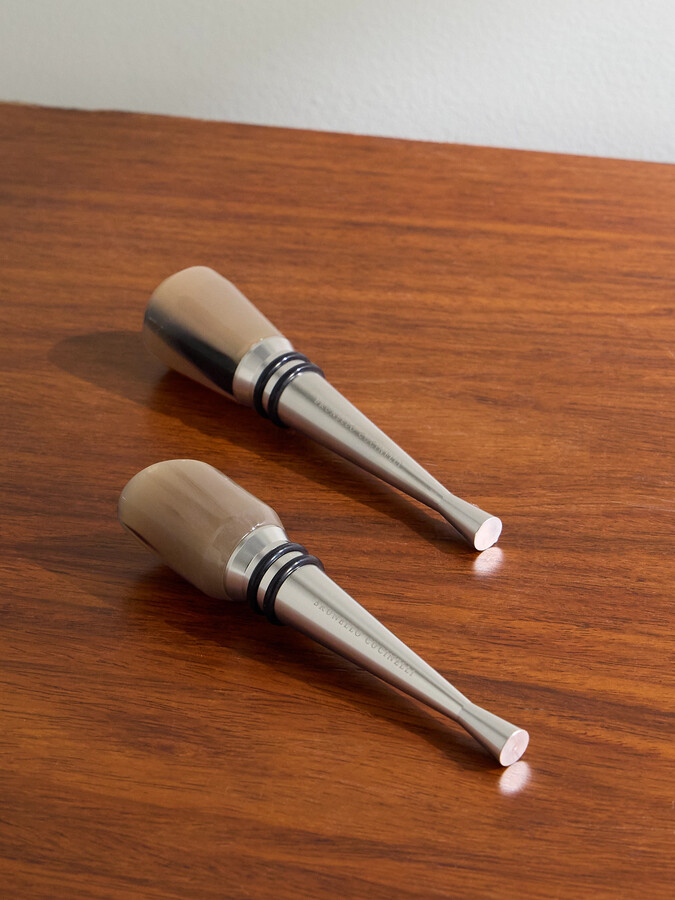 Set of Two Horn and Stainless Steel Bottle Stoppers