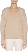 Thumbnail for your product : Agnona Wool-Cashmere V-Neck Sweater with Mink Fur Trim, Camel