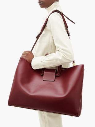 STAUD Drew Topstitched-leather Tote Bag - Womens - Burgundy
