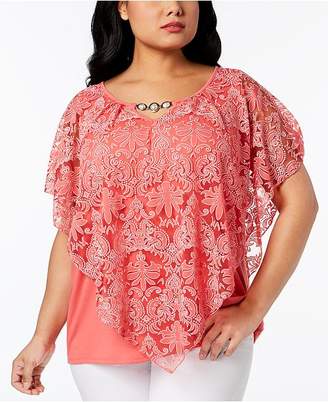 NY Collection Plus Size Embellished Poncho Top