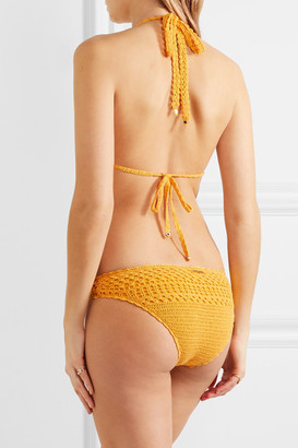 Stella McCartney Embellished Crocheted Stretch Cotton-blend Bikini - Mustard