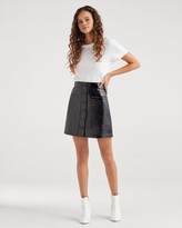 Thumbnail for your product : 7 For All Mankind Button Front Leather Skirt in Jet Black