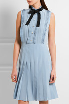 Thumbnail for your product : Gucci Ruffled Pleated Silk Crepe De Chine Dress - Sky blue