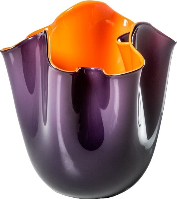 Venini 21st Century Fazzoletto Small Glass Vase In Indigo/orange