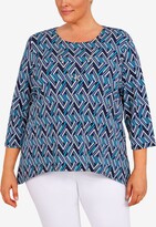 Thumbnail for your product : Alfred Dunner Plus Size Classics Geometric Puff Print Top with Detachable Necklace