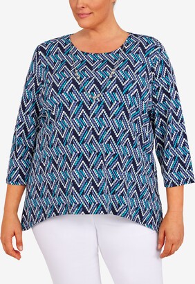 Alfred Dunner Plus Size Classics Geometric Puff Print Top with Detachable Necklace