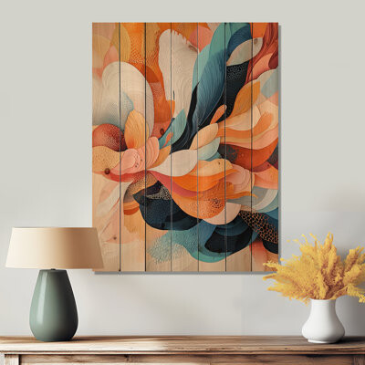 Botanical Orange Plam Dream Fragments III - Botanicals Wood Print - On Natural Pine Wood