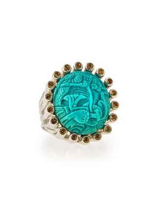 Stephen Dweck Carved Turquoise & Yellow Sapphire Ring
