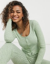 Thumbnail for your product : Monki Titti knitted jersey cardigan in green 3 piece set