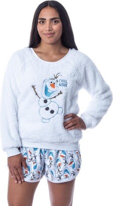 Intimo Diney Women' Frozen Olaf Chill Mode Sweater and Short Sleep Pajama Set (L) White