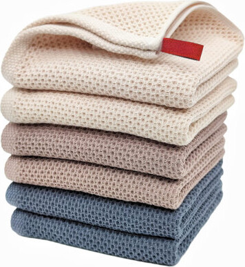 Hokku Designs Kitchen Hand Towels 100% Cotton Waffle Weave Dish Towel For Cleaning DryingExtra Absorbent And Soft (Beige&Dark Grey&Brown/6 Pack)