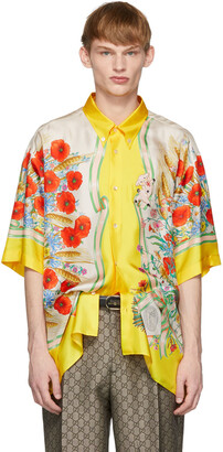 Gucci Yellow & White Silk Flowers Shirt