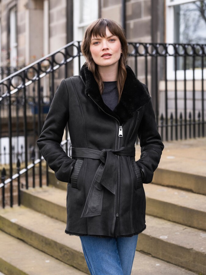 Celtic & Co. Funnel Neck Sheepskin Jacket, Black ShopStyle