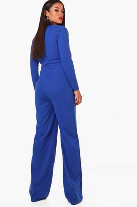 boohoo Maternity Tie Front Plunge Jumpsuit
