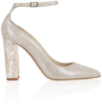 champagne colored block heels