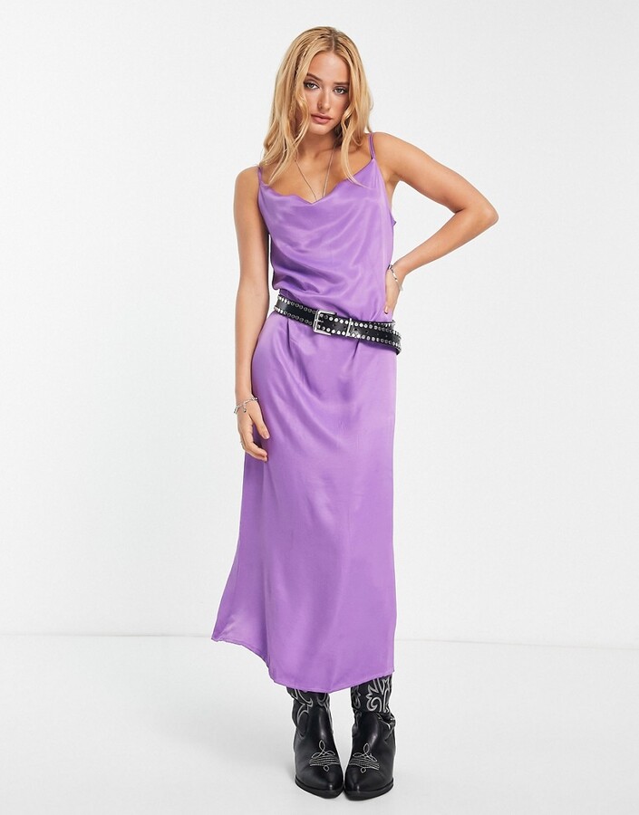 Only cowl neck satin slip maxi dress in purple ShopStyle