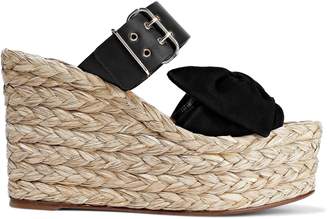 Valentino Garavani Bow-embellished Suede And Leather Wedge Espadrille Mules