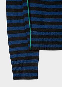 Paul Smith Men's Slate Blue And Black Stripe Crew-Neck Merino Wool Sweater